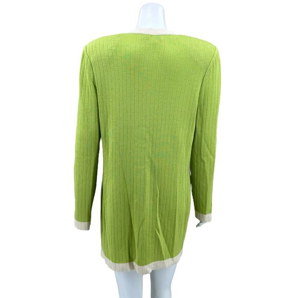 St John Collection Sweater Women 6 Green Cream Long Cardigan Quiet Luxury Mature - Picture 6 of 8